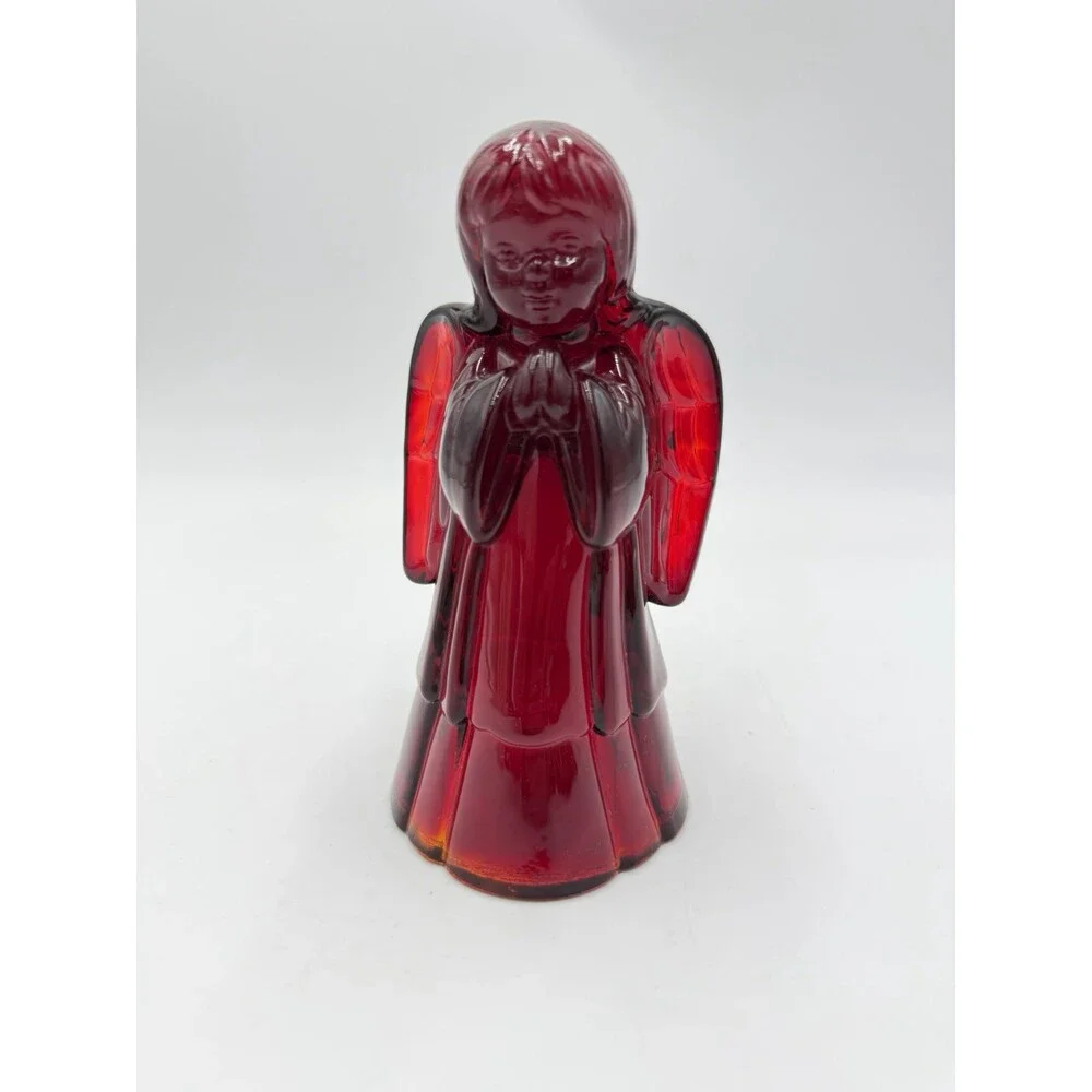 Fenton Art Glass USA Ruby Red Praying Angel Figurine 5.5” Rare Vintage